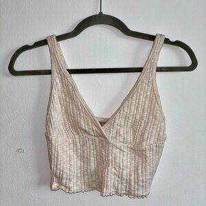 Rib-knit V neck Crop Top